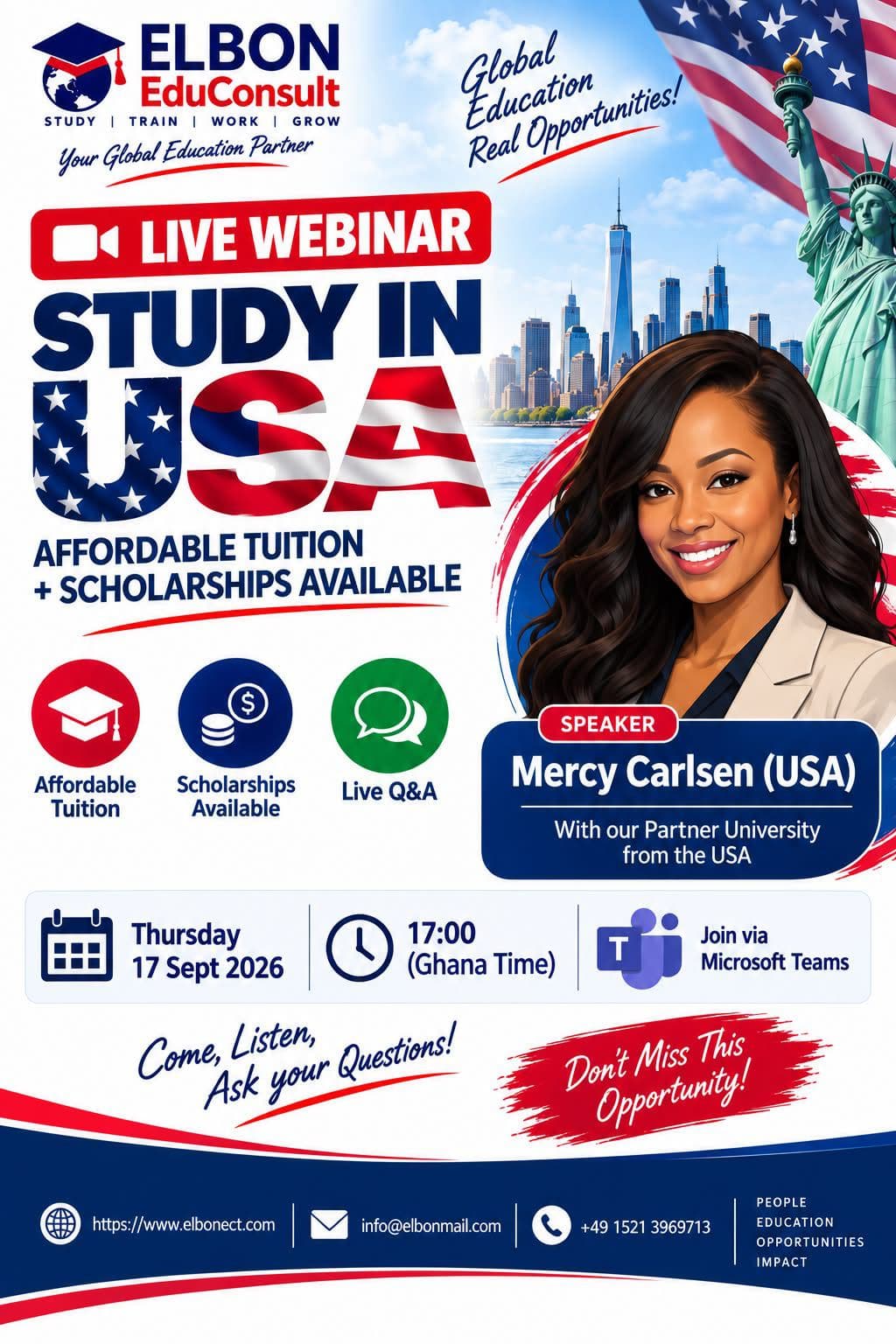 Study in USA live webinar flyer