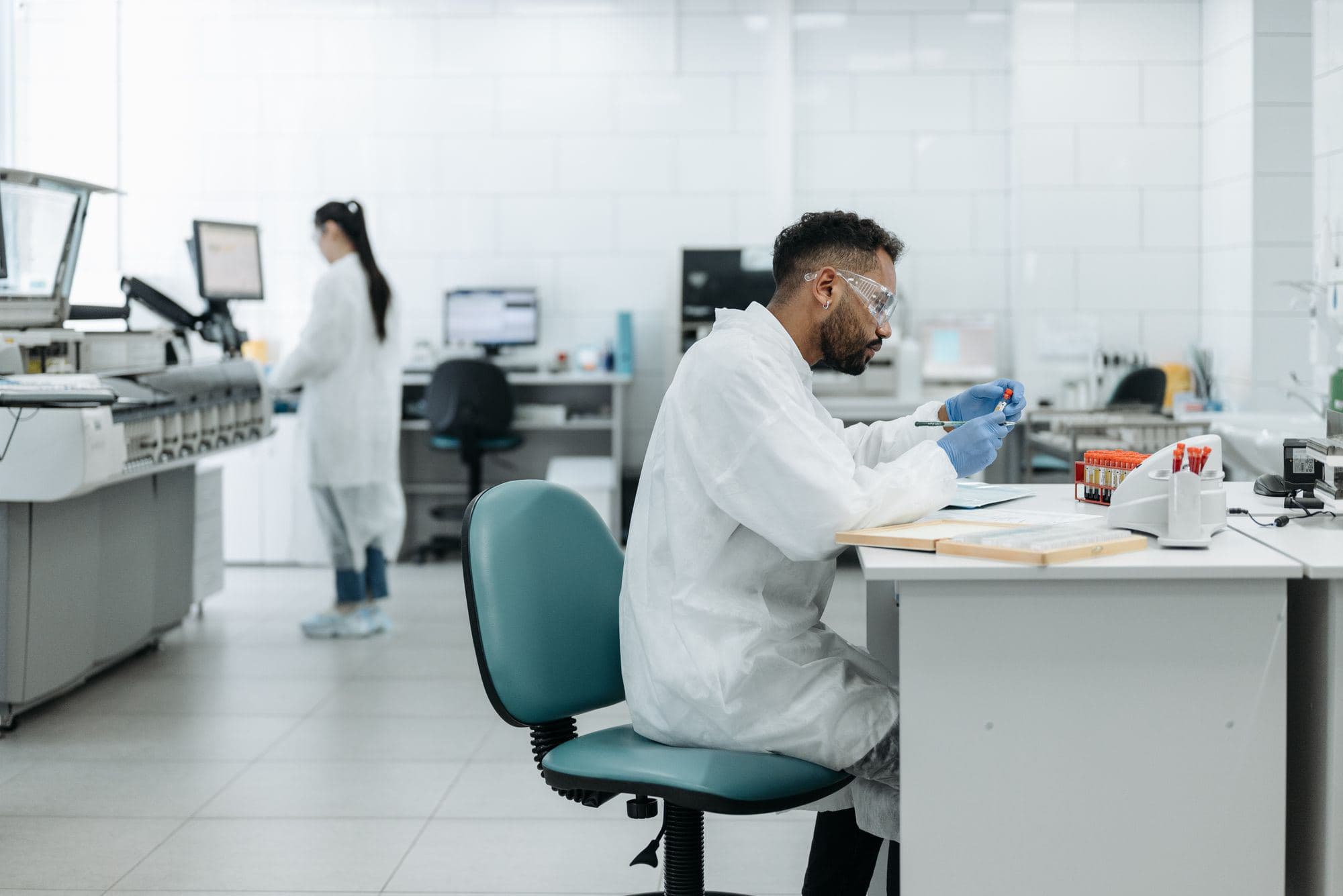 Researchers working in a modern laboratory